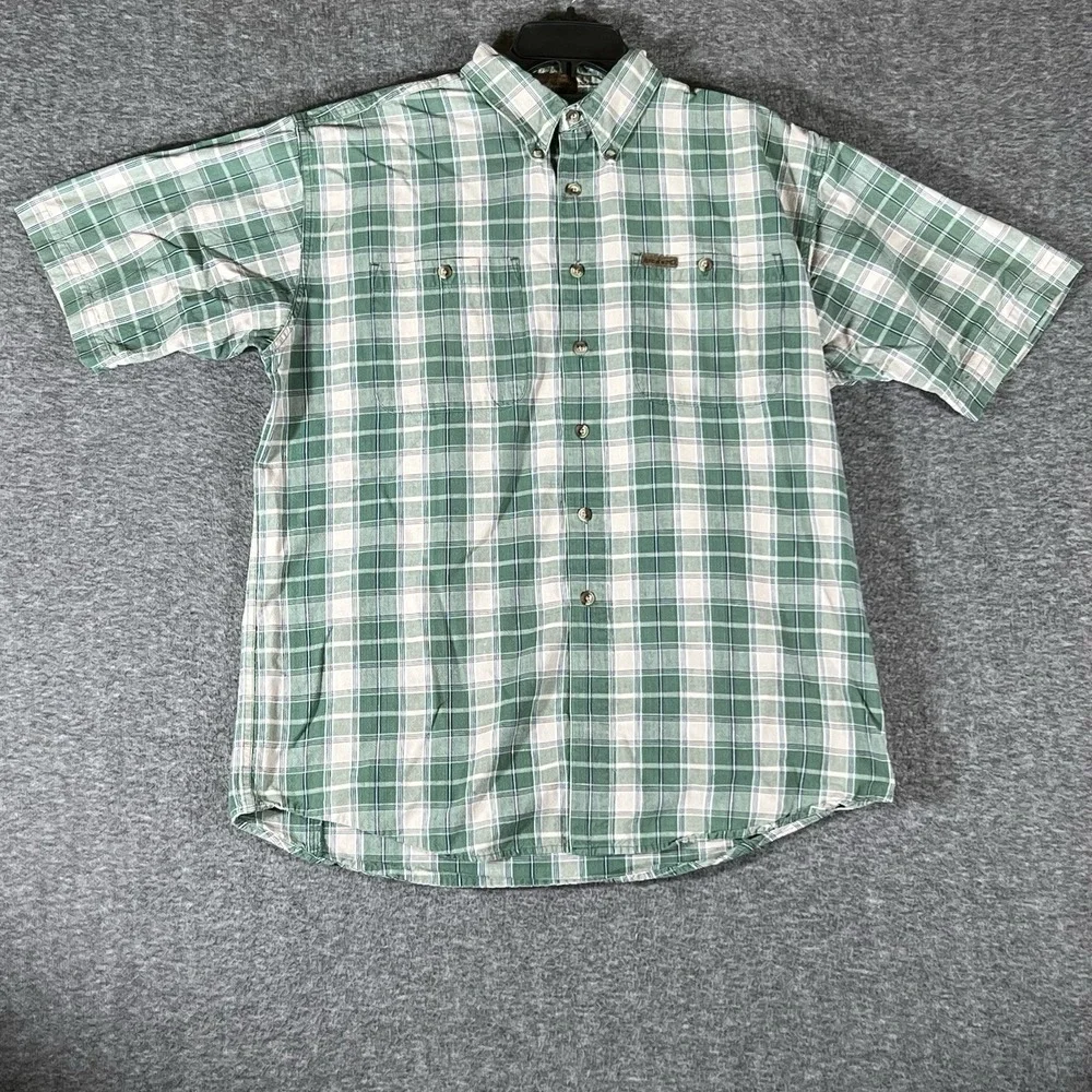 Browning Green Plaid Button Down Short Sleeve 100%‎ Cotton Super Naturals Mens L